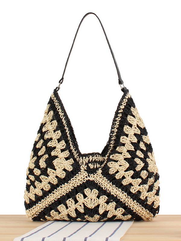 Crochet Macrame Shoulder Hobo Straw Bag