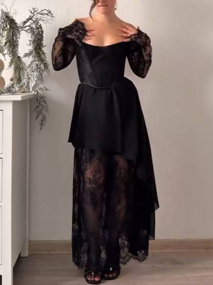 Lace Splicing Irregular Hem Maxi Dress