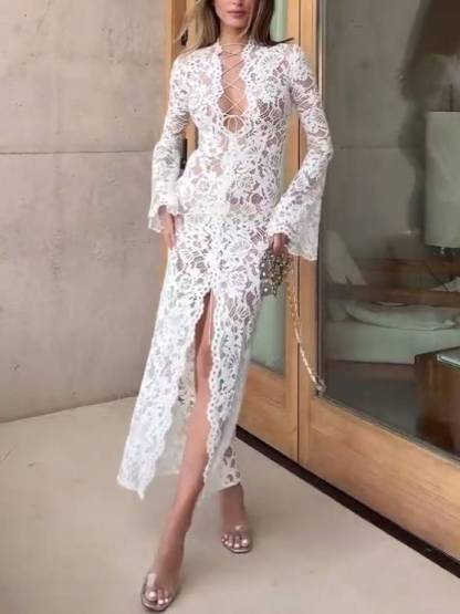 V-Neck Tie-strap Lace Dress