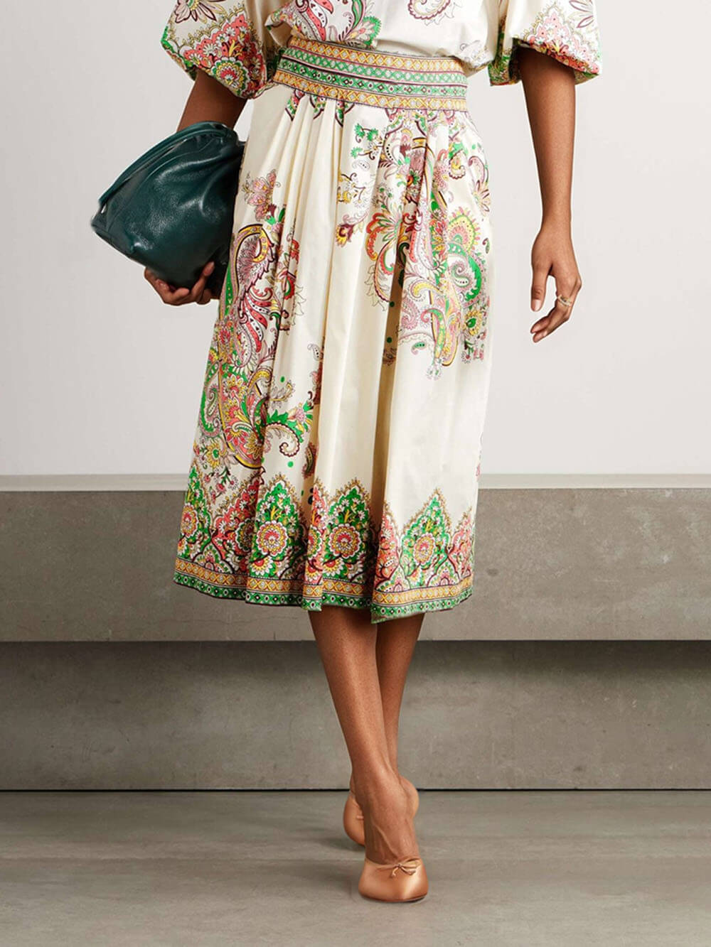 Unique Colorful Paisley Floral Print Pleated High Waist Skirt