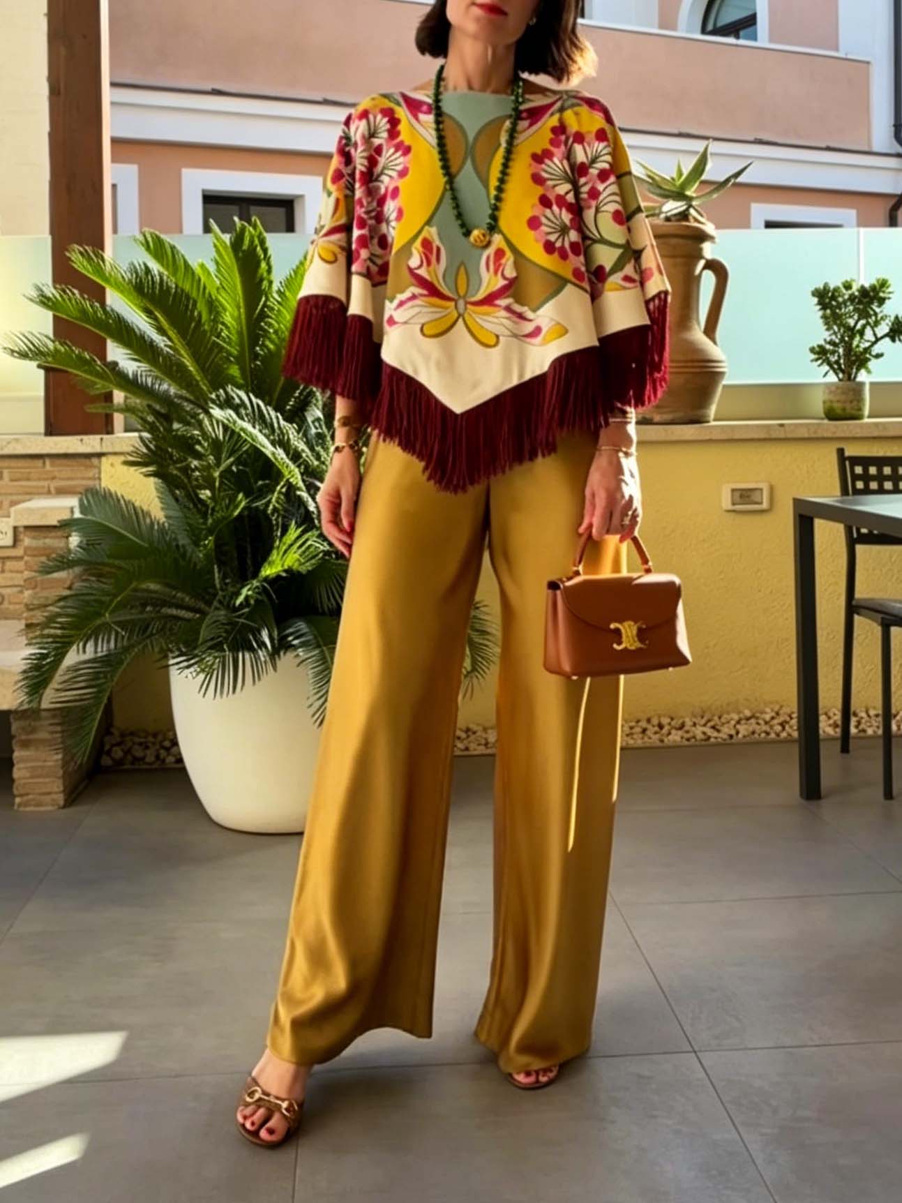 Fine Print Short Top & Skirt Casual Two-Piece Set