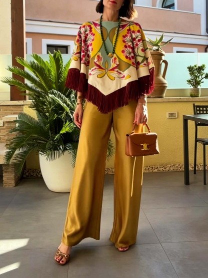 Fine Print Short Top & Skirt Casual Two-Piece Set