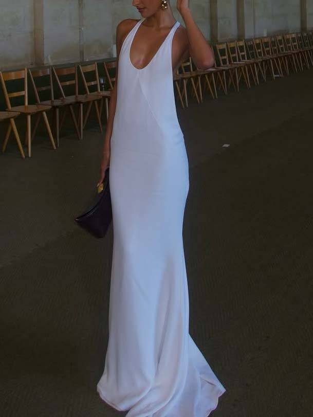 Elegant U-Neck Both Sides Hollow Design Maxi Dress