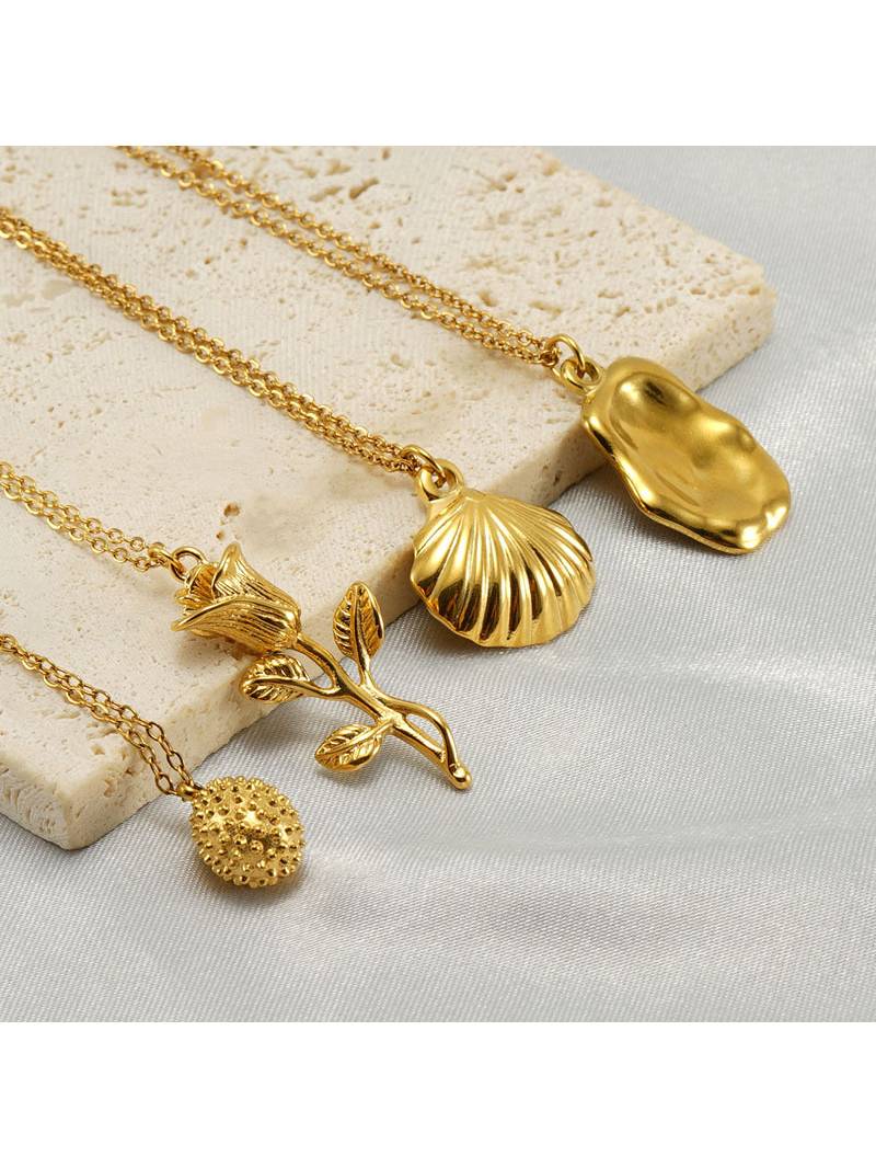 Collana Con Ciondolo A Fiocco Placcata Oro 18K - Leggera, In Acciaio Al Titanio E Zirconi, Design Minimalista