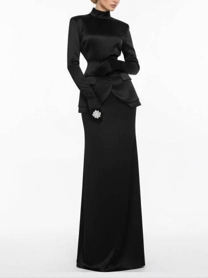 Long Sleeve Maxi DressWaist Belt Design Set