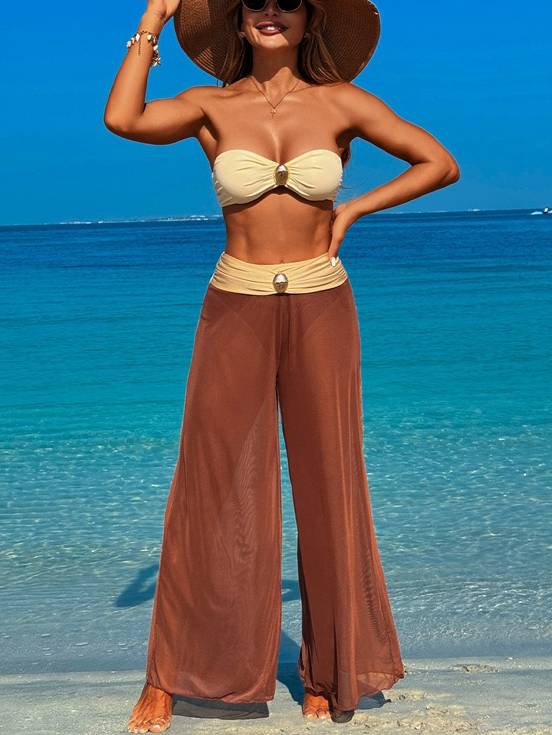 Bikini Wide Leg Pants Beach Three-Piece Set