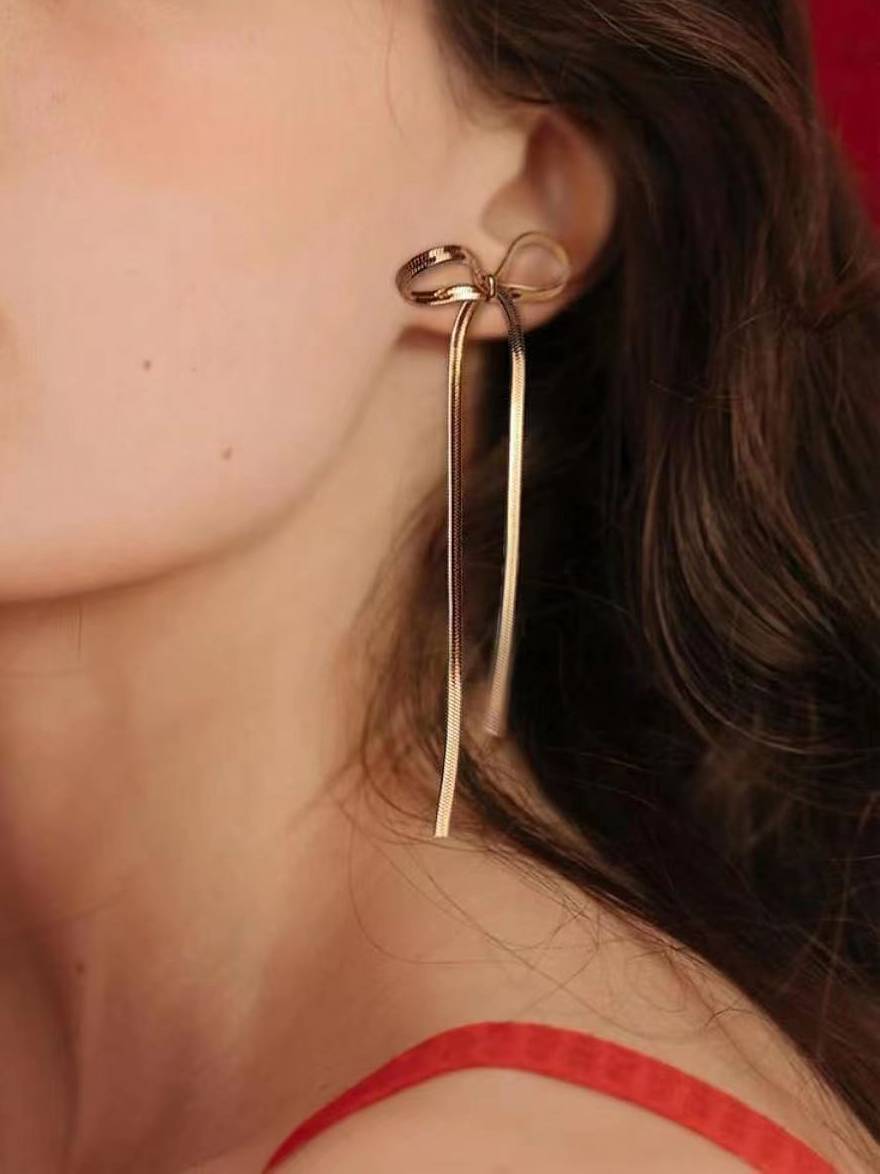 Bow Long Chain Earrings