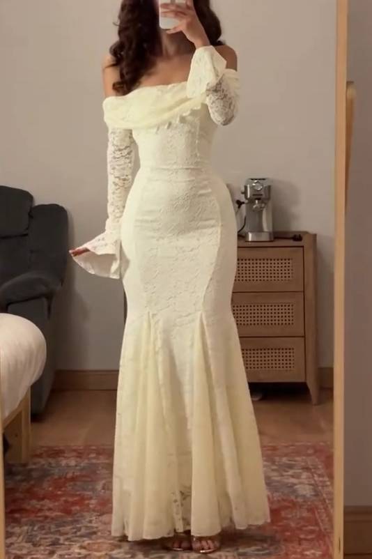 Lace Lapel Fishtail Maxi Dress