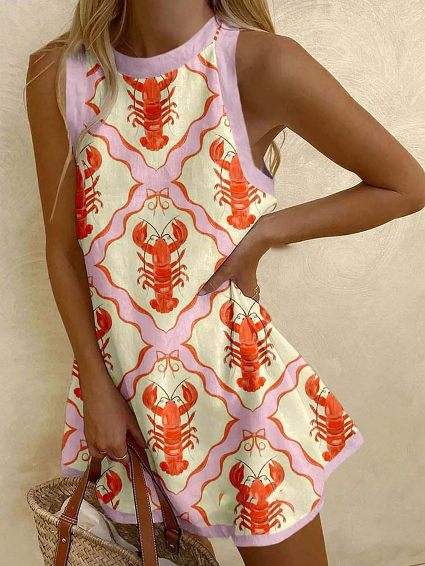 Unique Ocean Lobster Print Mini Dress