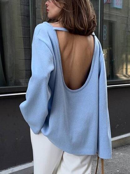 Loose Backless Pullover Sweater