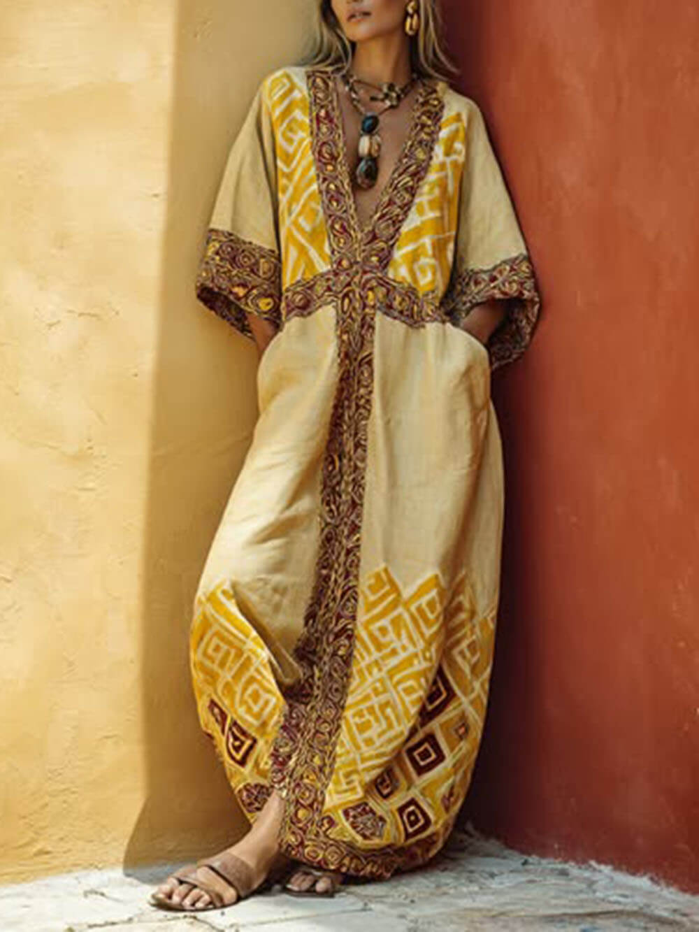 Western Cowboy Cotton-Linen Casual Vacation Maxi Dress