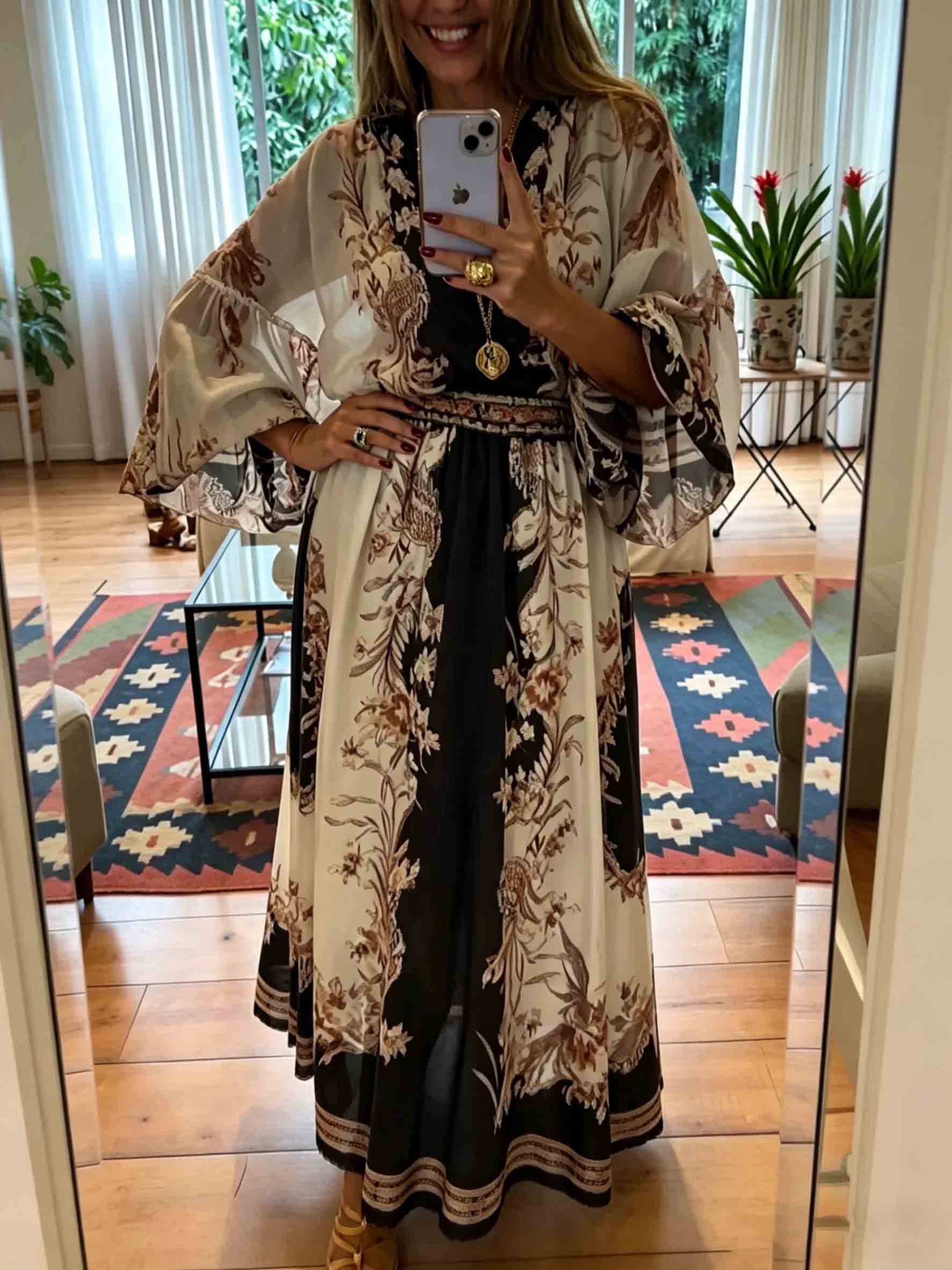 Elegant Retro Ethnic Print Two-Piece Dress