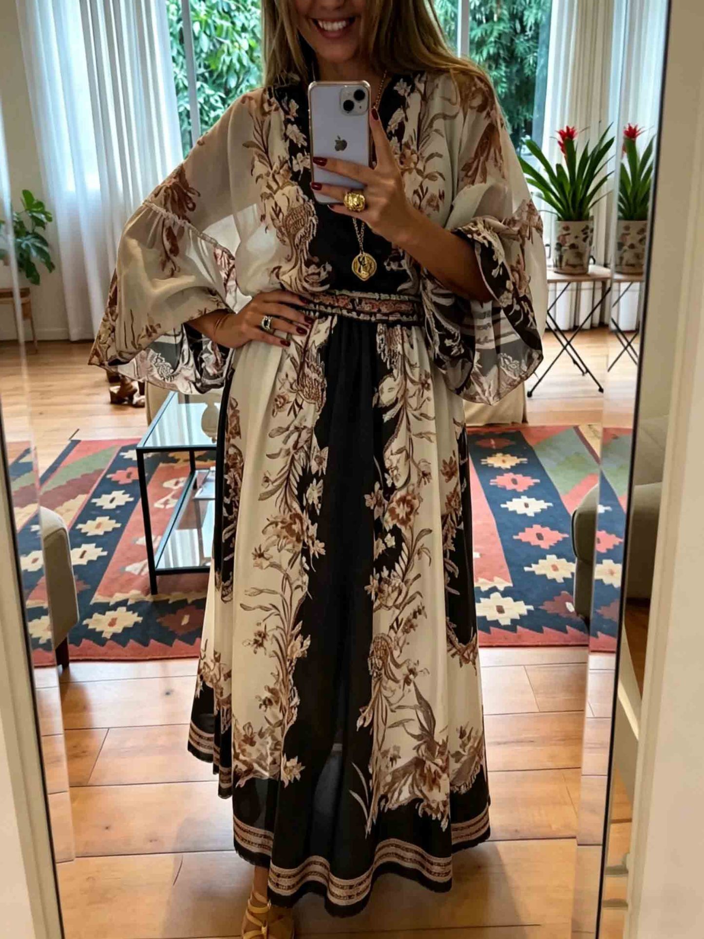 Elegant Retro Ethnic Print Two-Piece Dress