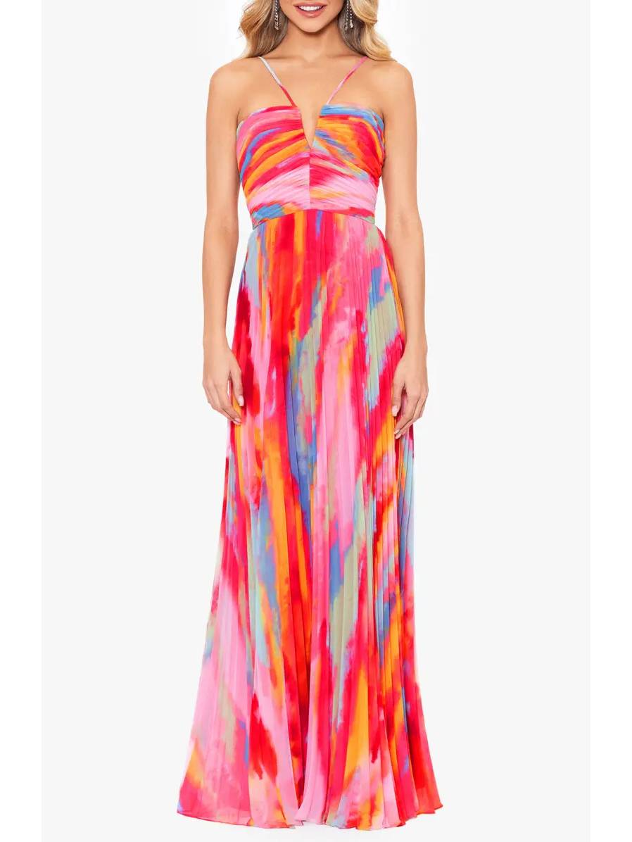 Multicolor Pleated Maxi Dress