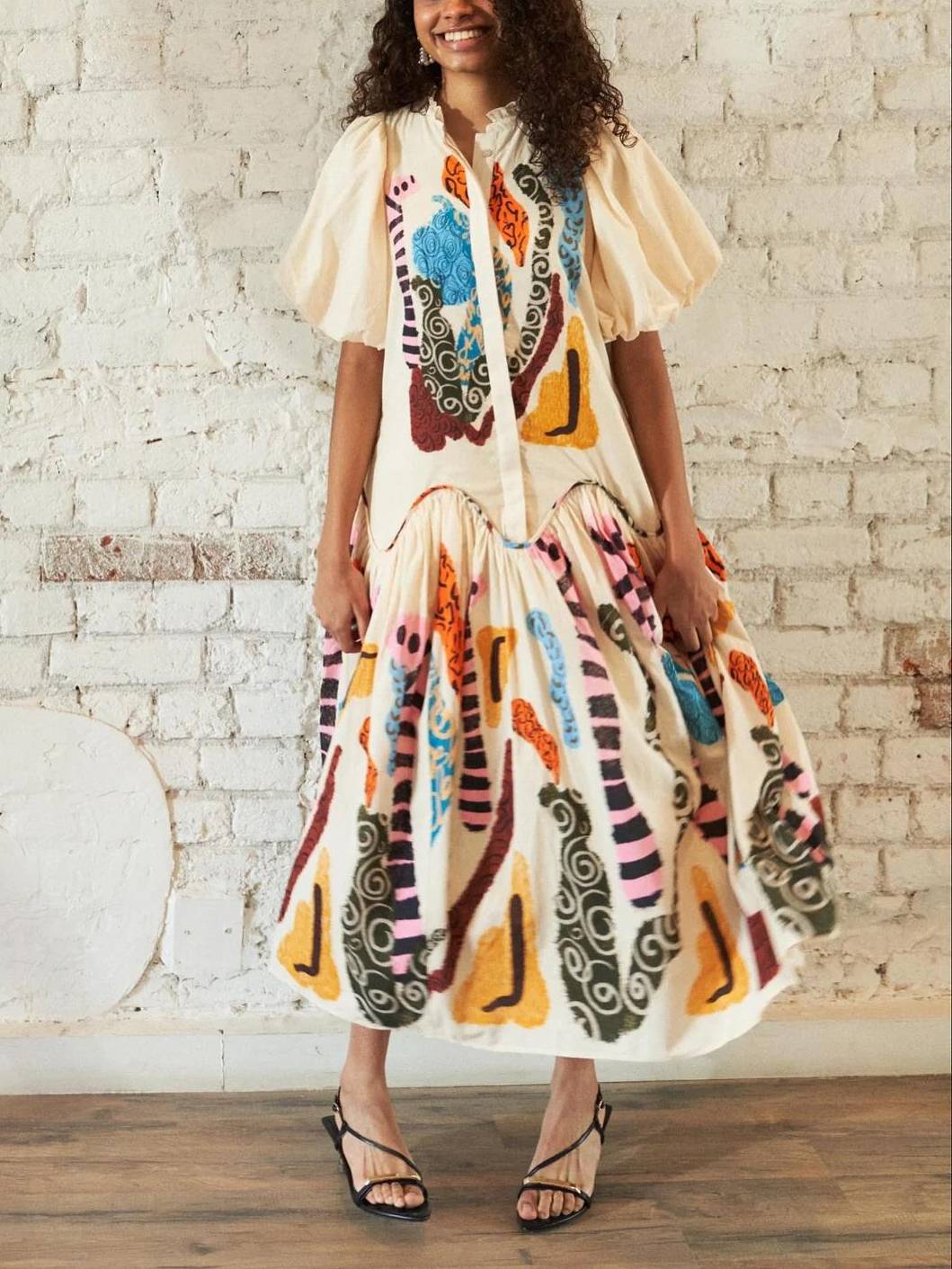 Unique Printed Lantern Sleeve Dress