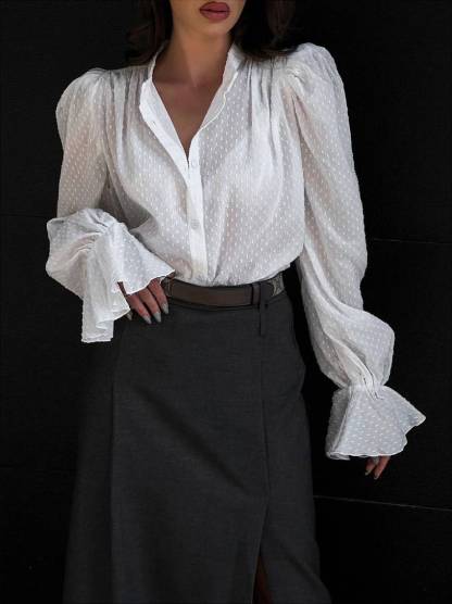 Jacquard Puff Sleeve Shirt