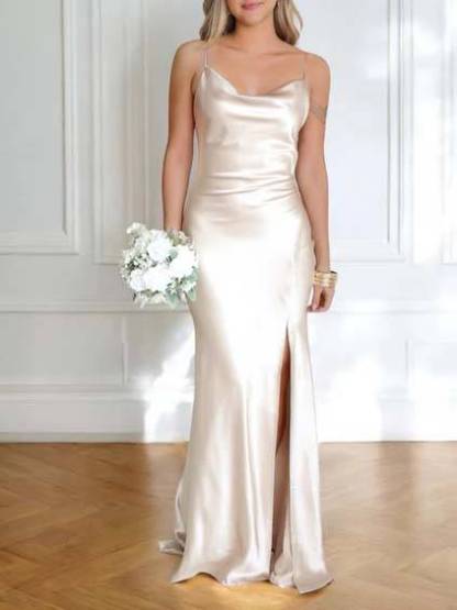 Side Slit Suspender Maxi Dress