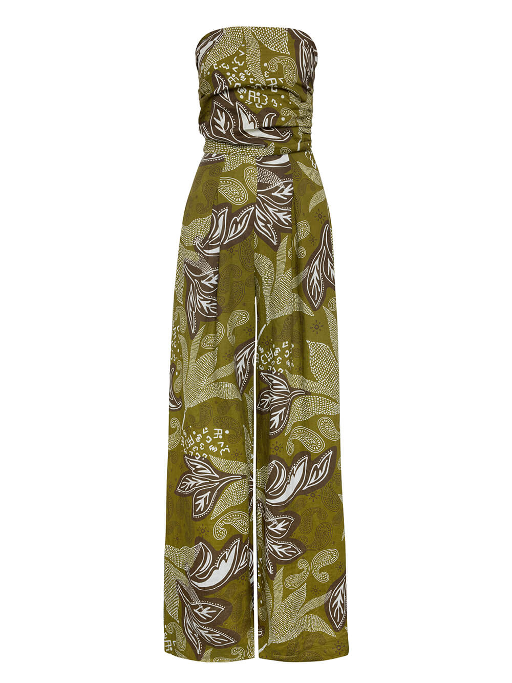 Unique Bandeau Print Strapless Pleated Linen Loose Fit Jumpsuit