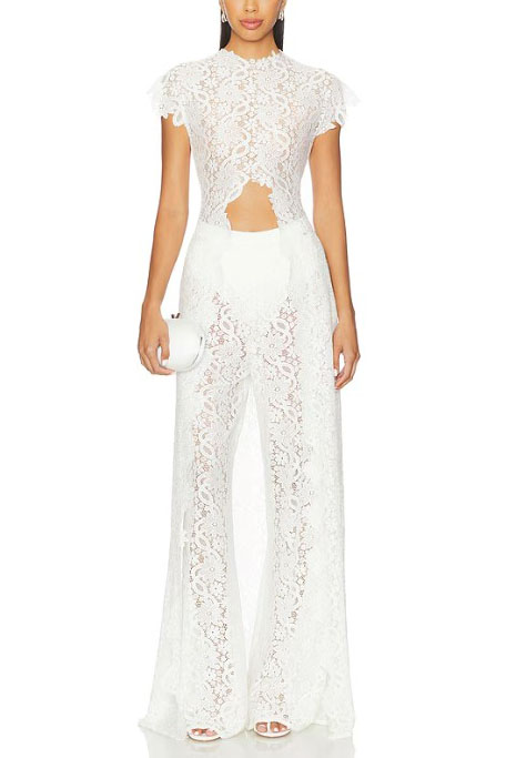Lace Long-sleeved Top And Wide-leg Pants Set
