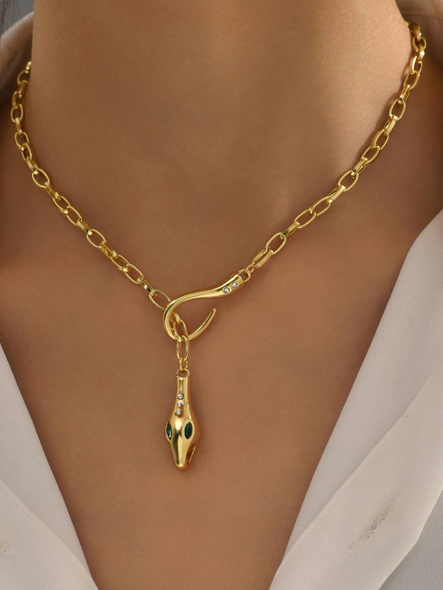 Snakehead Rhinestone Clavicle Necklace