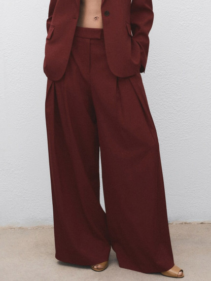 Elegant Red High-waisted Wide-leg Pants