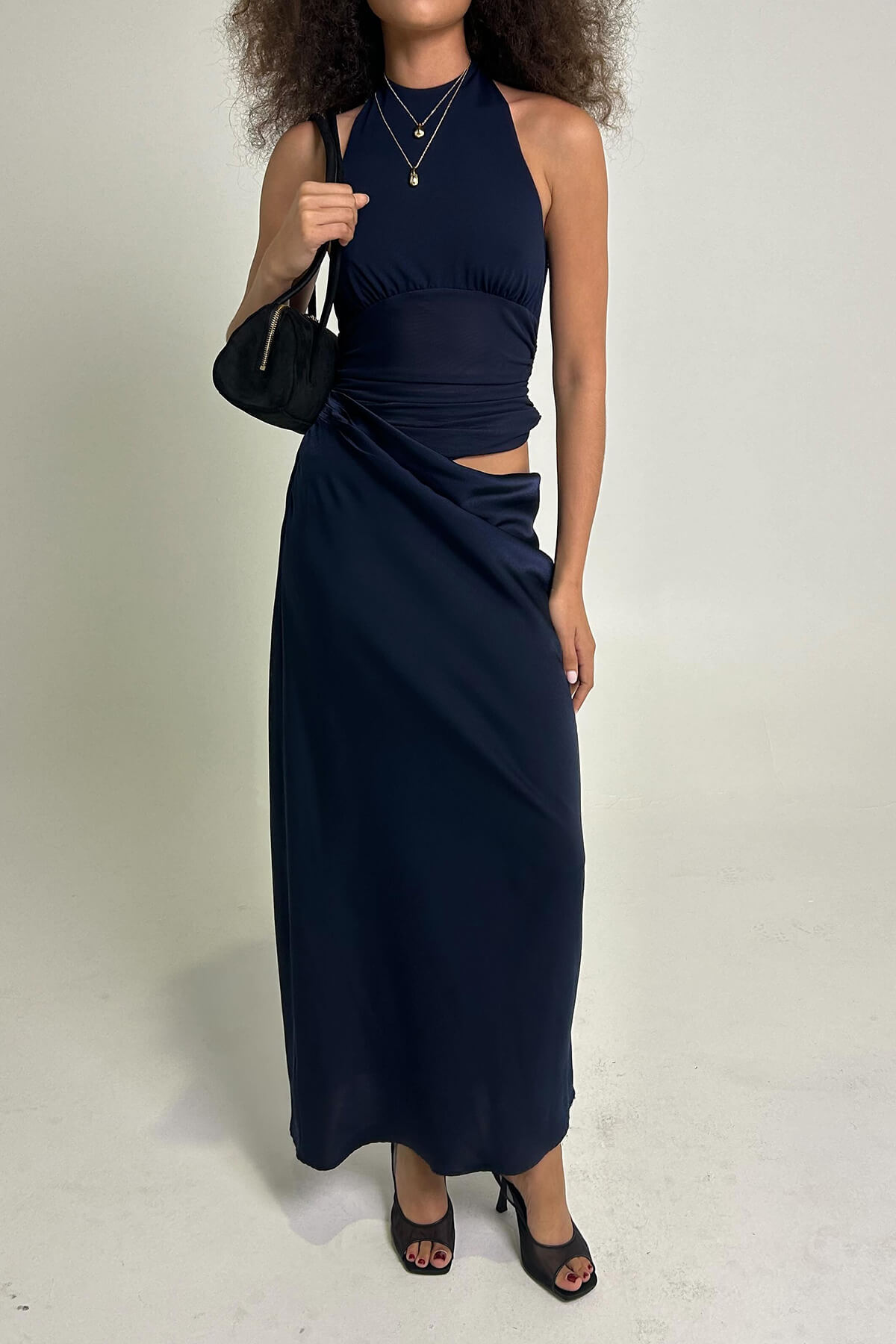 Elegant Waist Cutout Ruched Maxi Dress