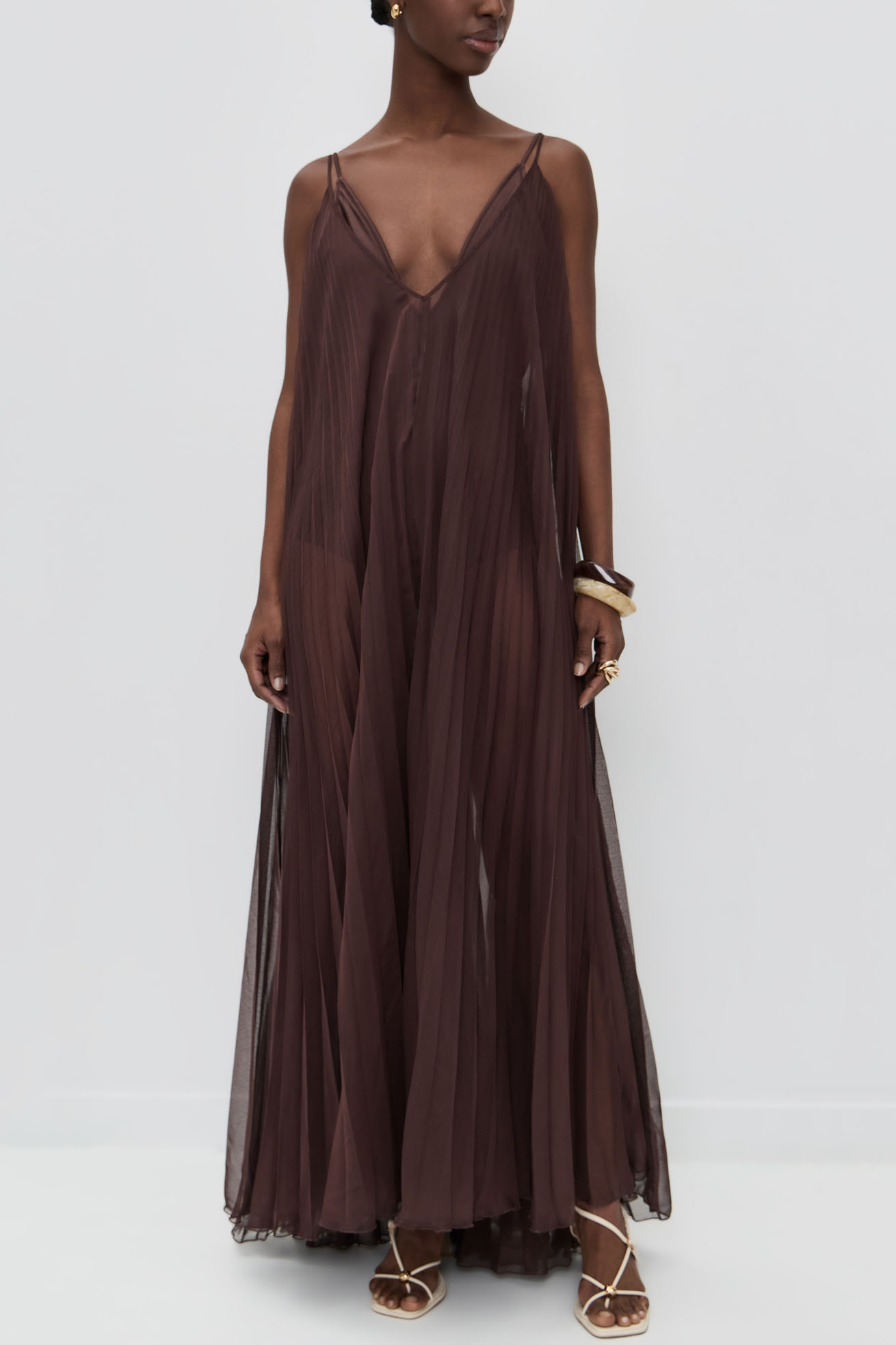 Loose Pleated Strap Maxi Dress