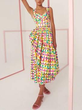 Colorful Check Irregular Hem Dress