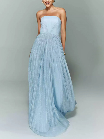 Elegant Strapless Tulle Evening Maxi Dress