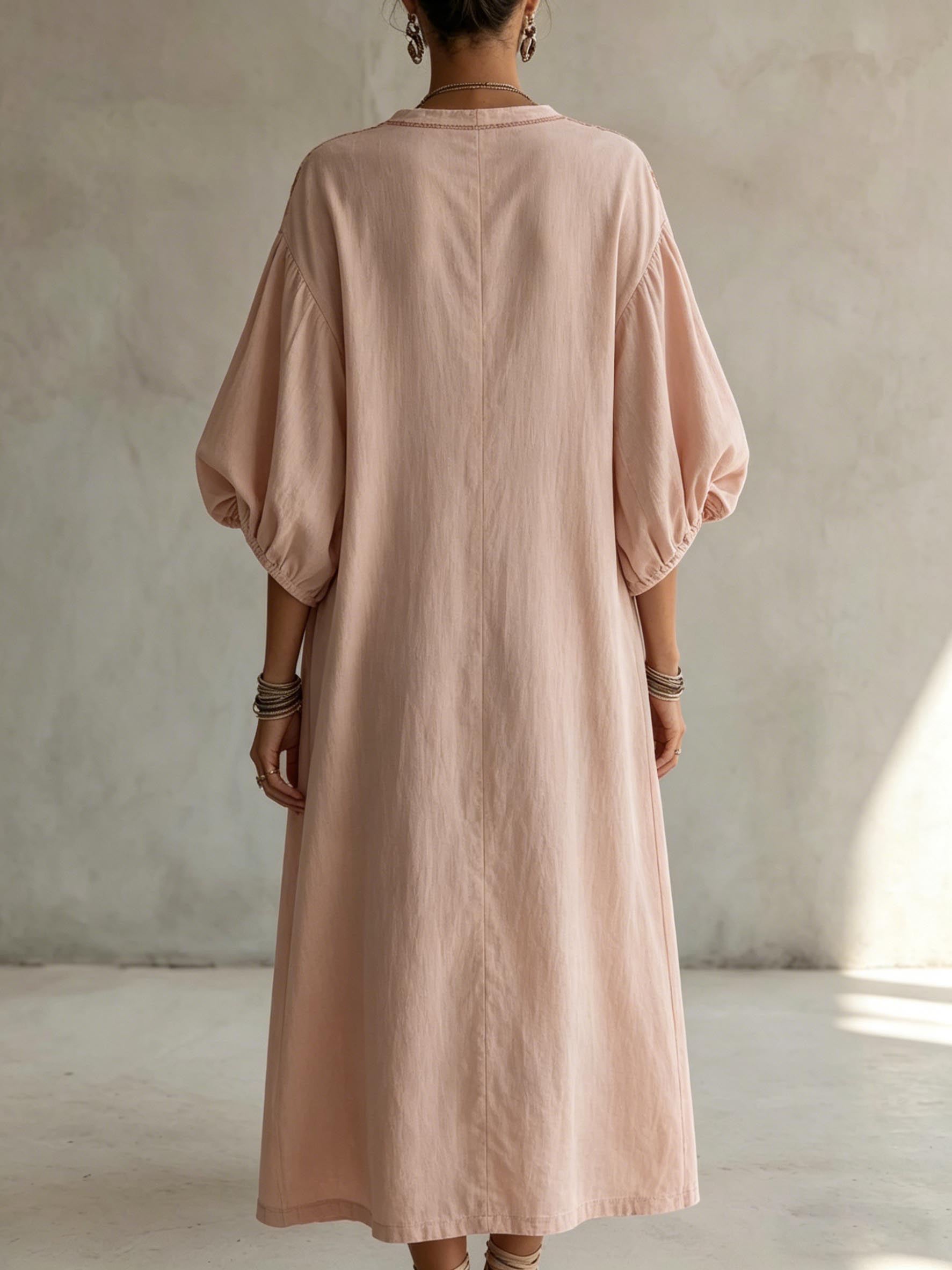 Elegant Embroidered V-Neck Batwing Sleeve Maxi Dress