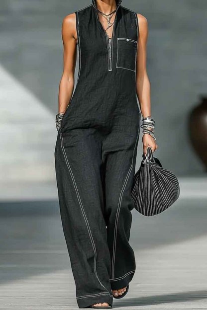 Holiday Style Color Contrast Jumpsuit