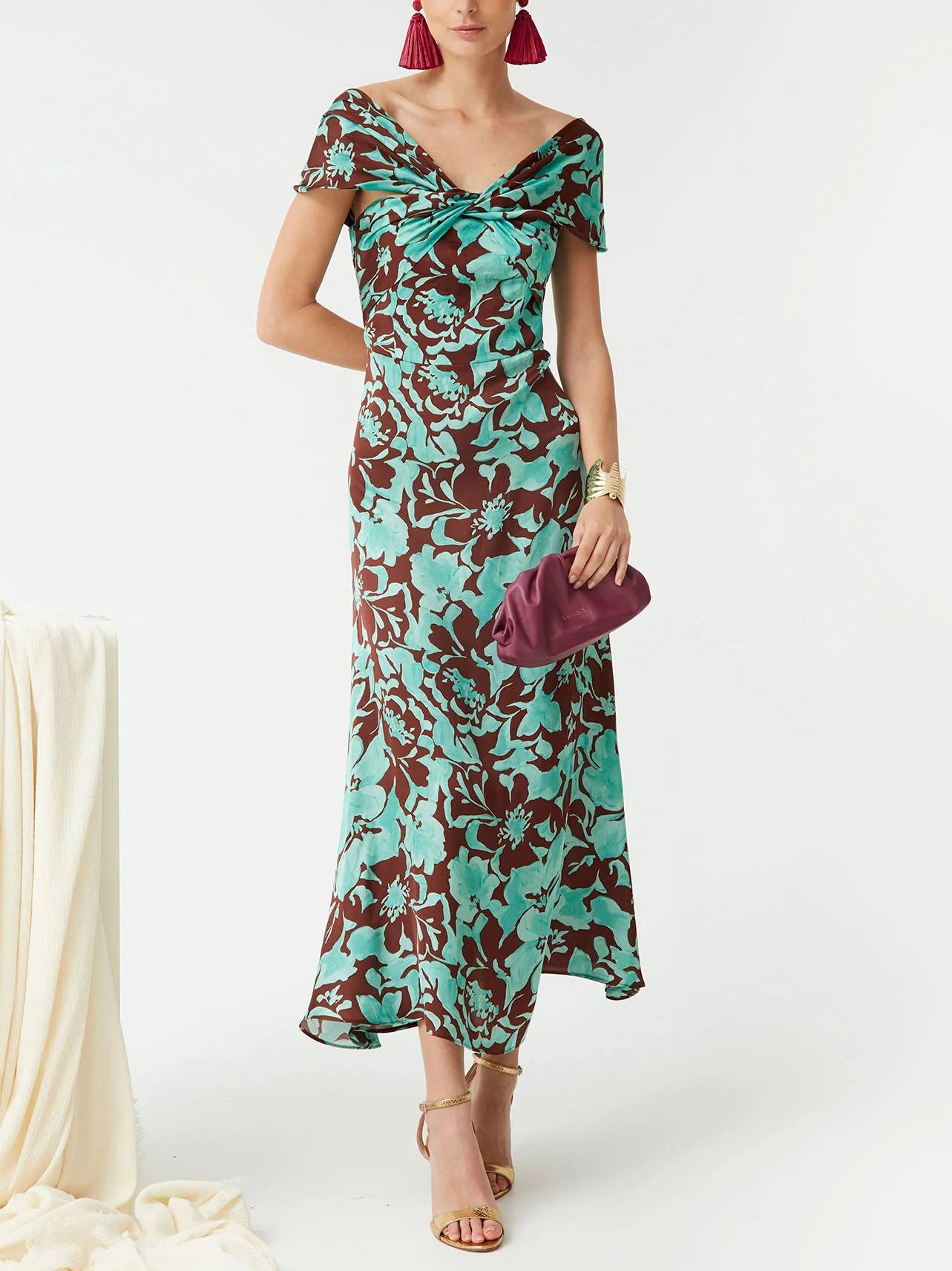 Cross-over Design Printed Midi Dress