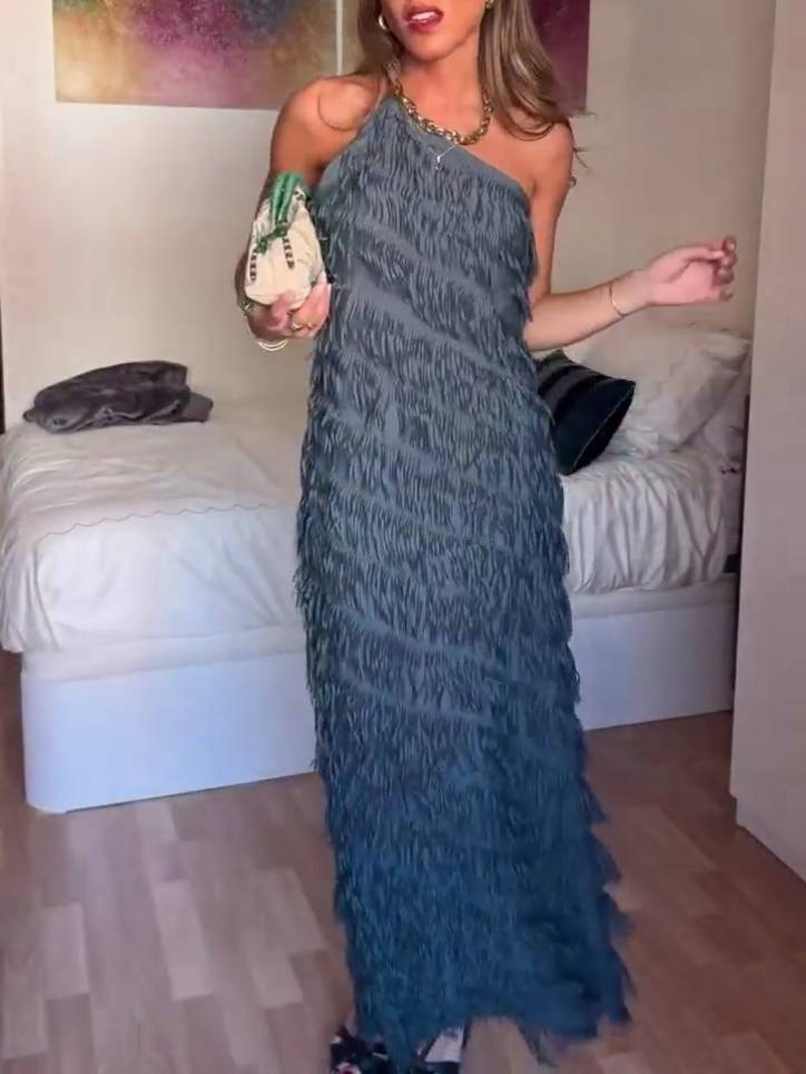 Off-shoulder Tassel Dress