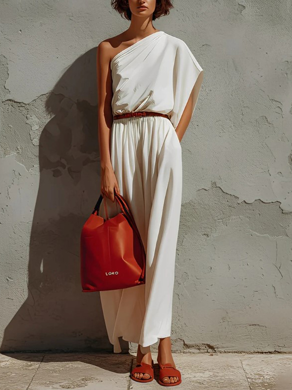 Slant Shoulder Design Dress