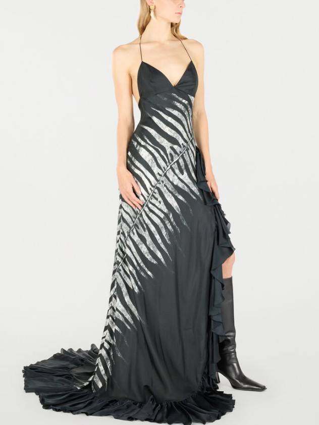 Zebra-Print Irregular Hem Sling Maxi Dress