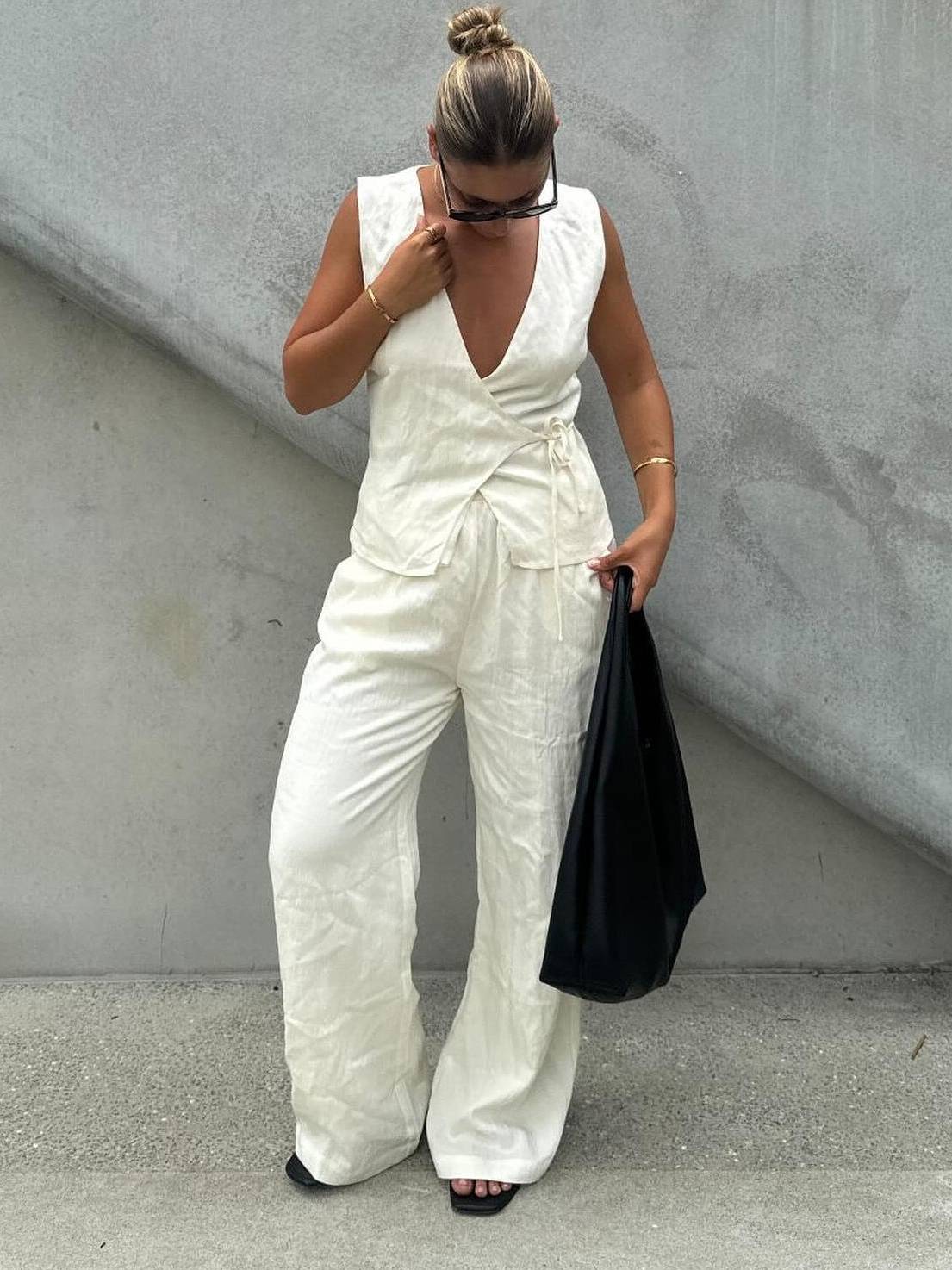 Vest Wide Leg Pants Suit