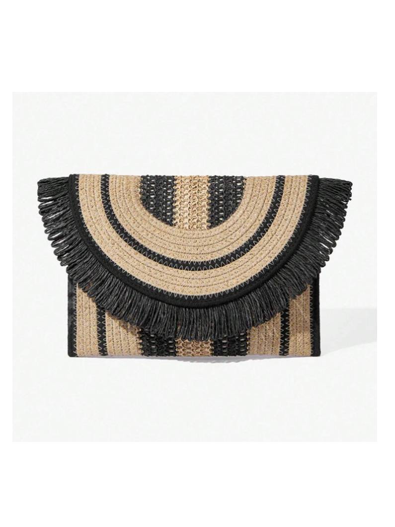 Contrast Color Straw Bag