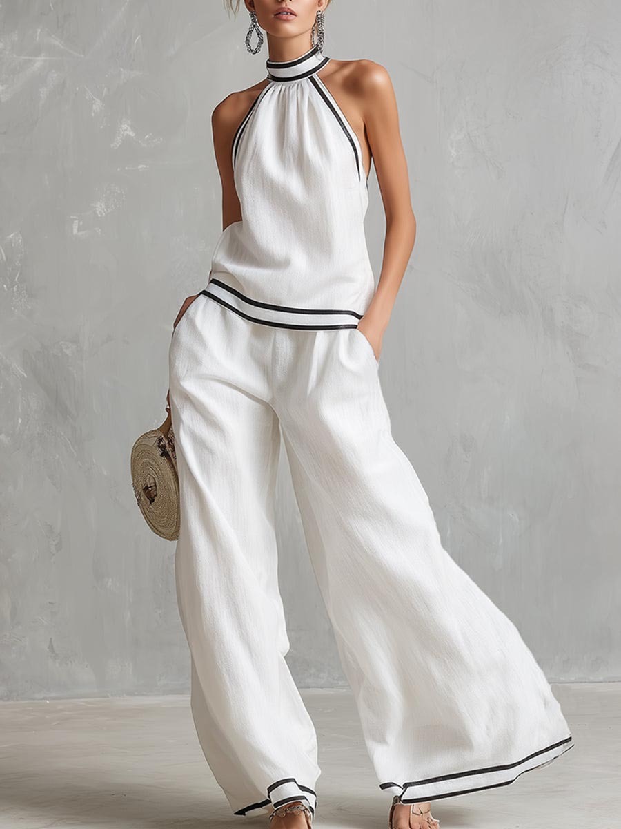 Minimalist Halter Neck Top & Pants Two-Piece Set