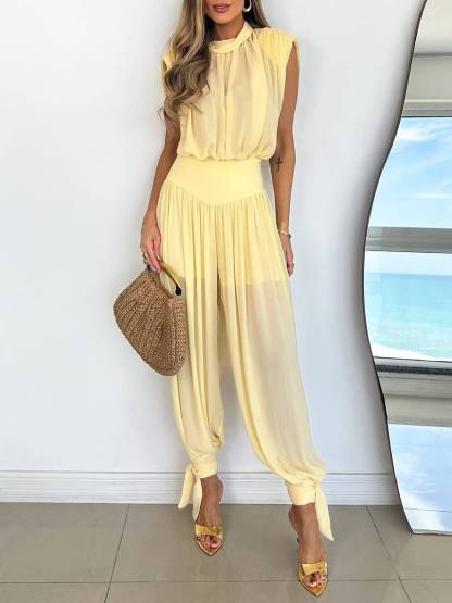 Vacation Style Bodysuit And Wide Leg Pants Set