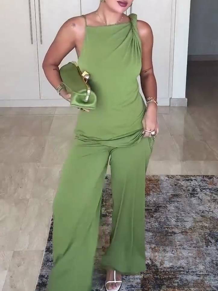 Sling Top Wide Leg Pants Suit