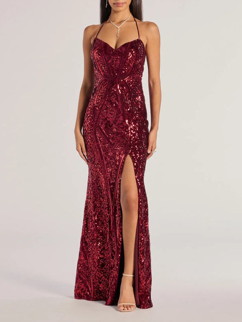 Sequined Halter Neck Sling Dress
