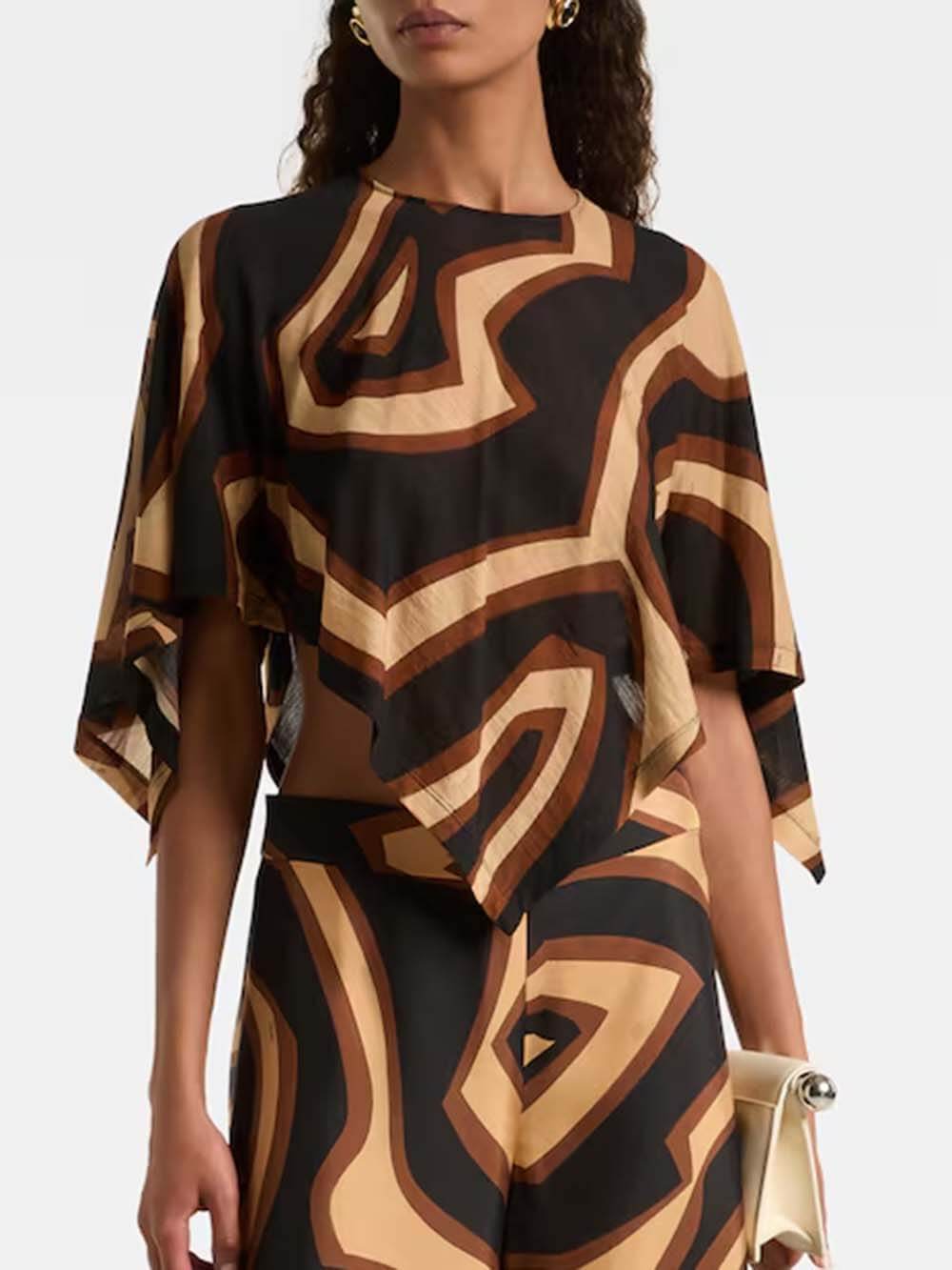 Retro Swirl Print Cape Blouse