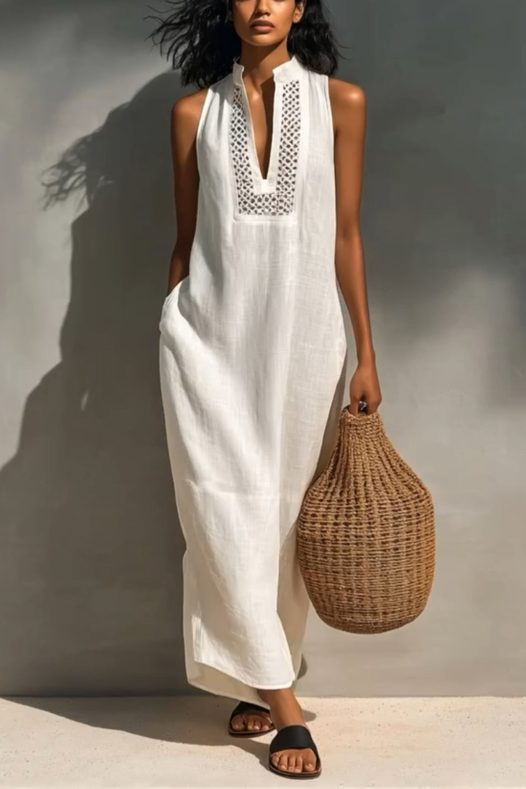 Hollow Design Stand Collar Maxi Dress