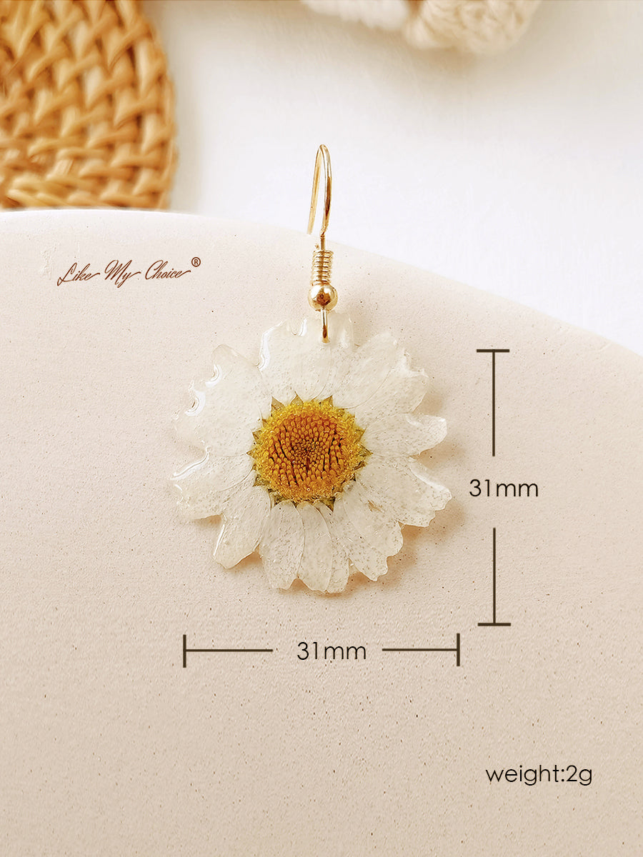 Pressed Flower Drop Earring - Resin Daisy-Likemychoice