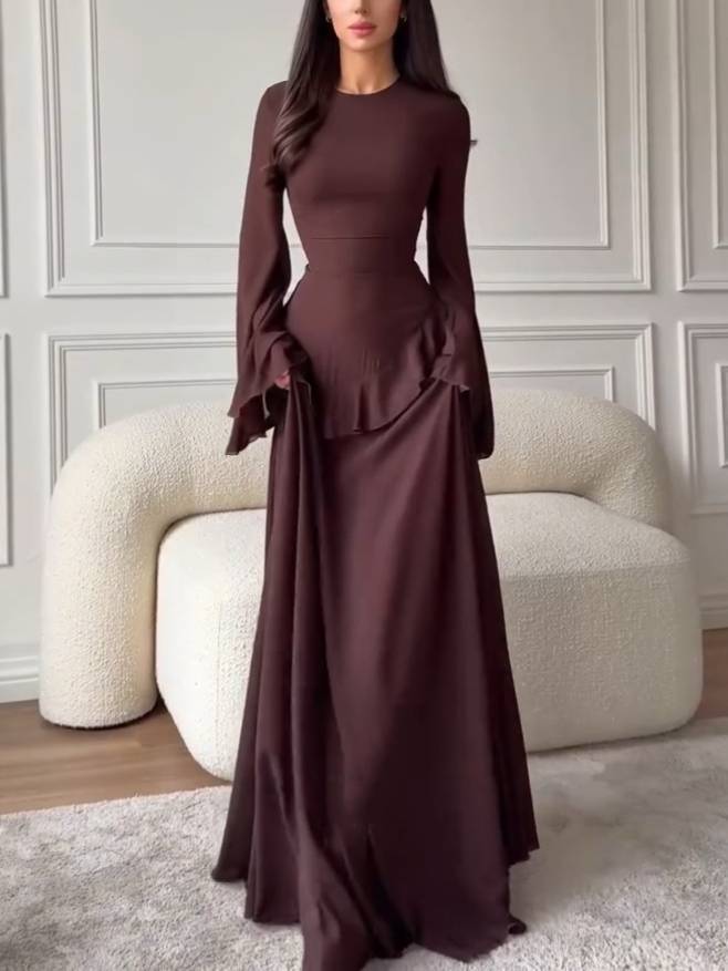 Ruffled Long Sleeve Maxi Dress