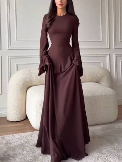 Ruffled Long Sleeve Maxi Dress