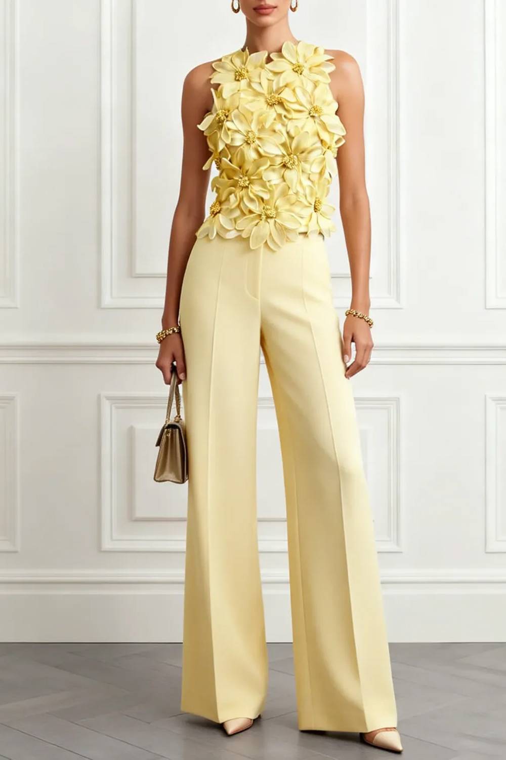 Flower Embellished Wide Leg Jumpsuit