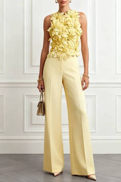 Flower Embellished Wide Leg Jumpsuit