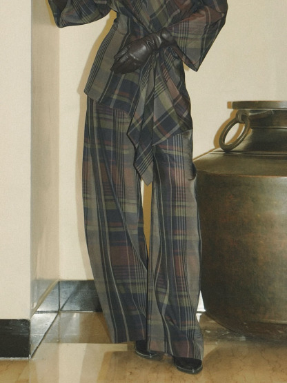 Plaid Straight-Leg Tailored Pants