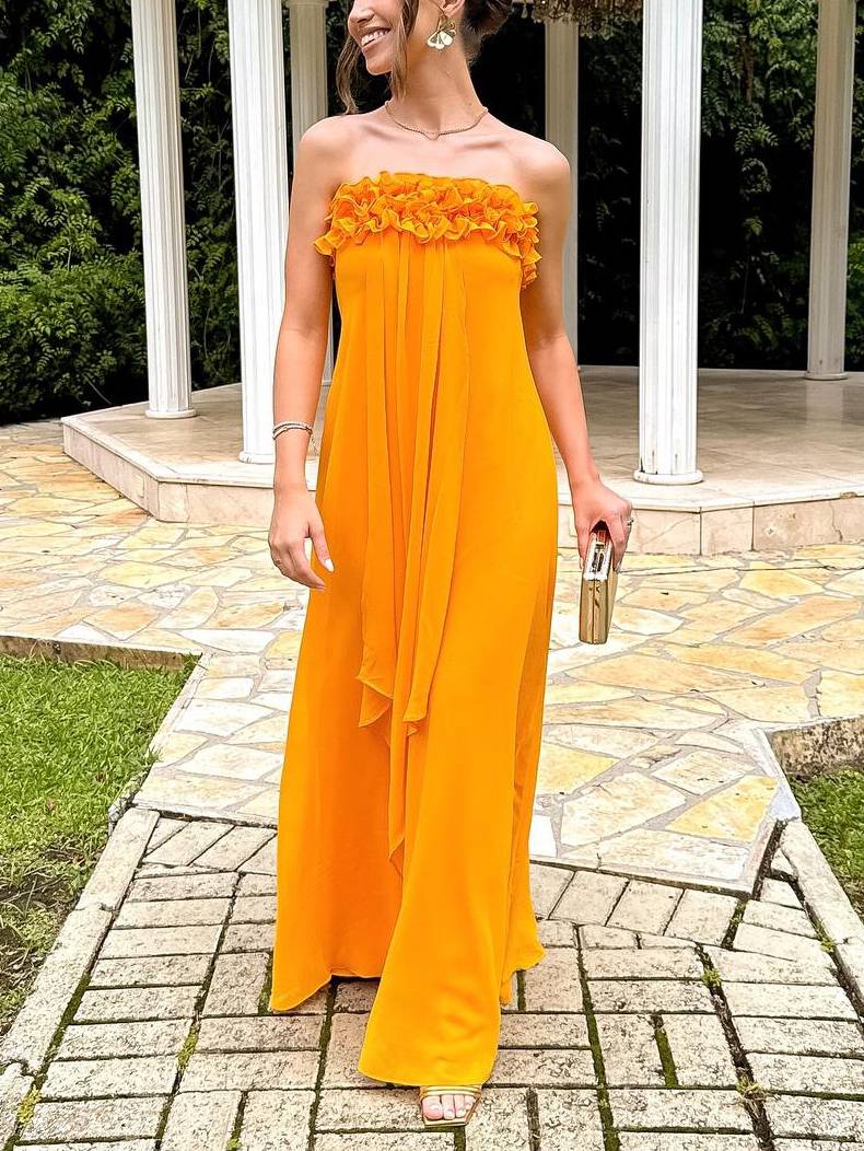 Flower Ribbon Tube Top Maxi Dress